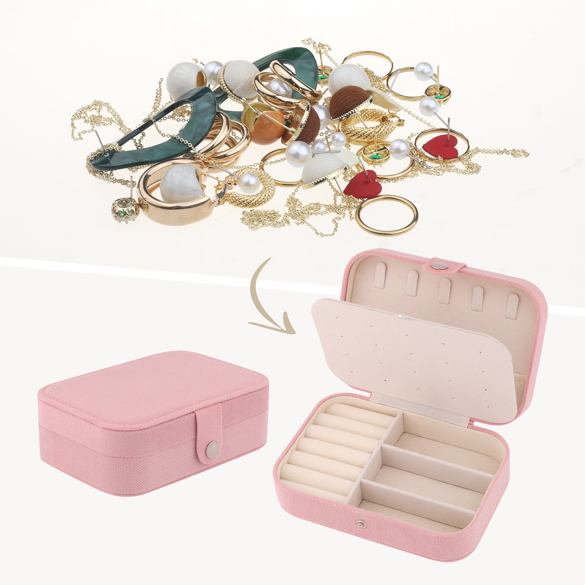 Unique Bargains Travel Compact Jewelry Box for Women Pink