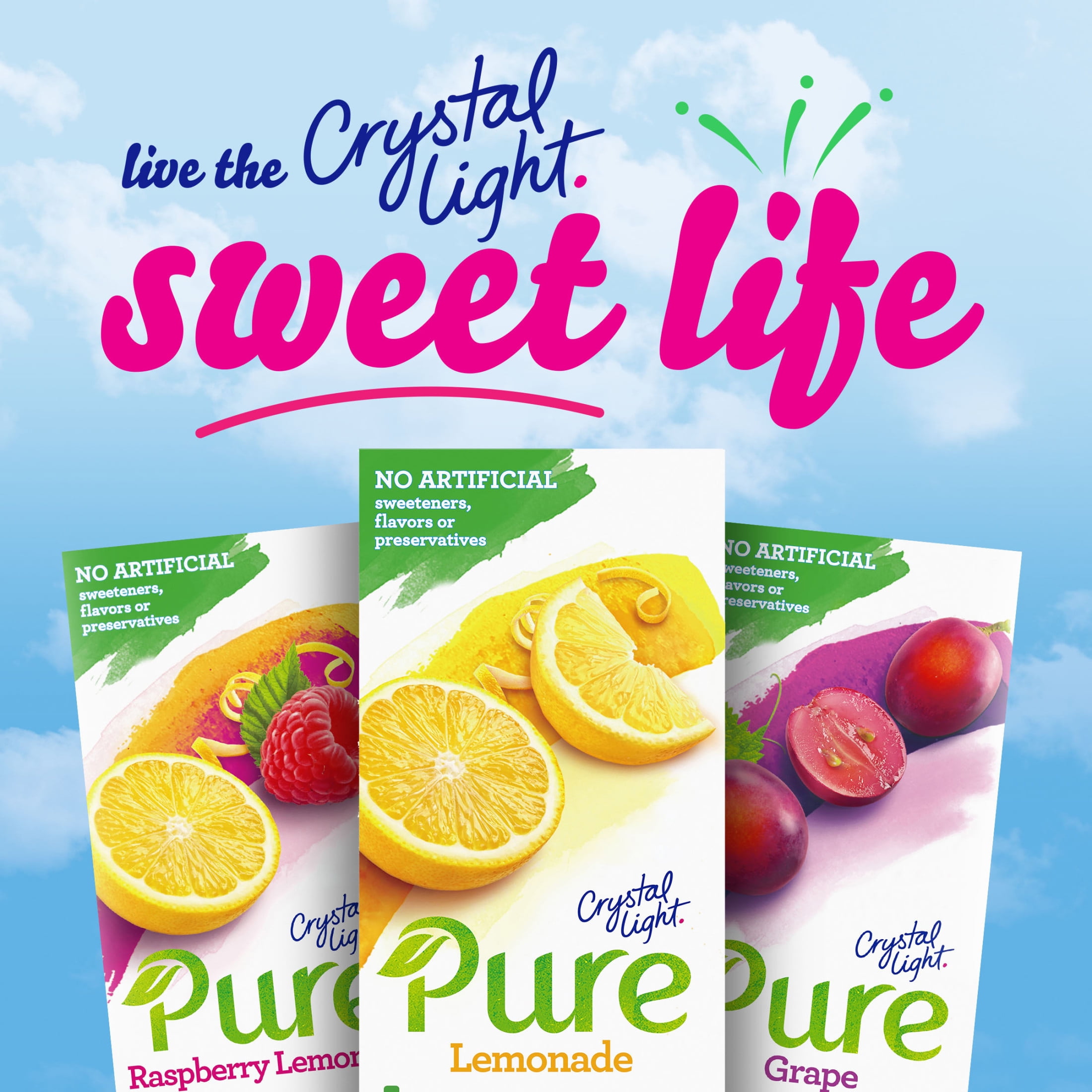 Crystal Light Pure Lemonade Powder Drink Mix Singles with No Artificial Sweeteners, 7 ct On-the-Go Packets