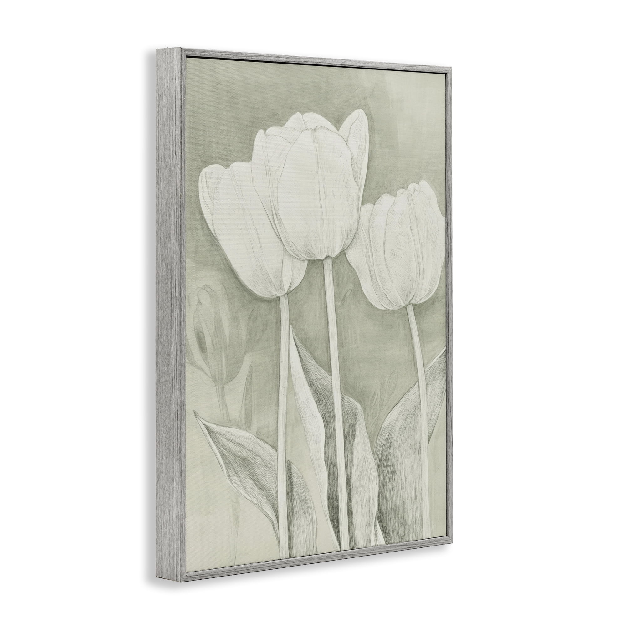 Stupell Industries Faded Tulips Pencil Sketch Gray Framed Giclee Art, design by Petal Prints Design