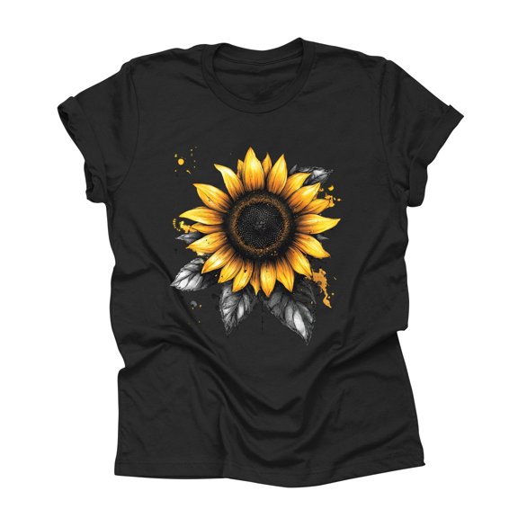 NAMTYQX Women's Blouses Plus Size Crew Neck Short Sleeve Hip Patterns Bedrucktes Stretchy Baggy Cool Summer Tops Black Size M