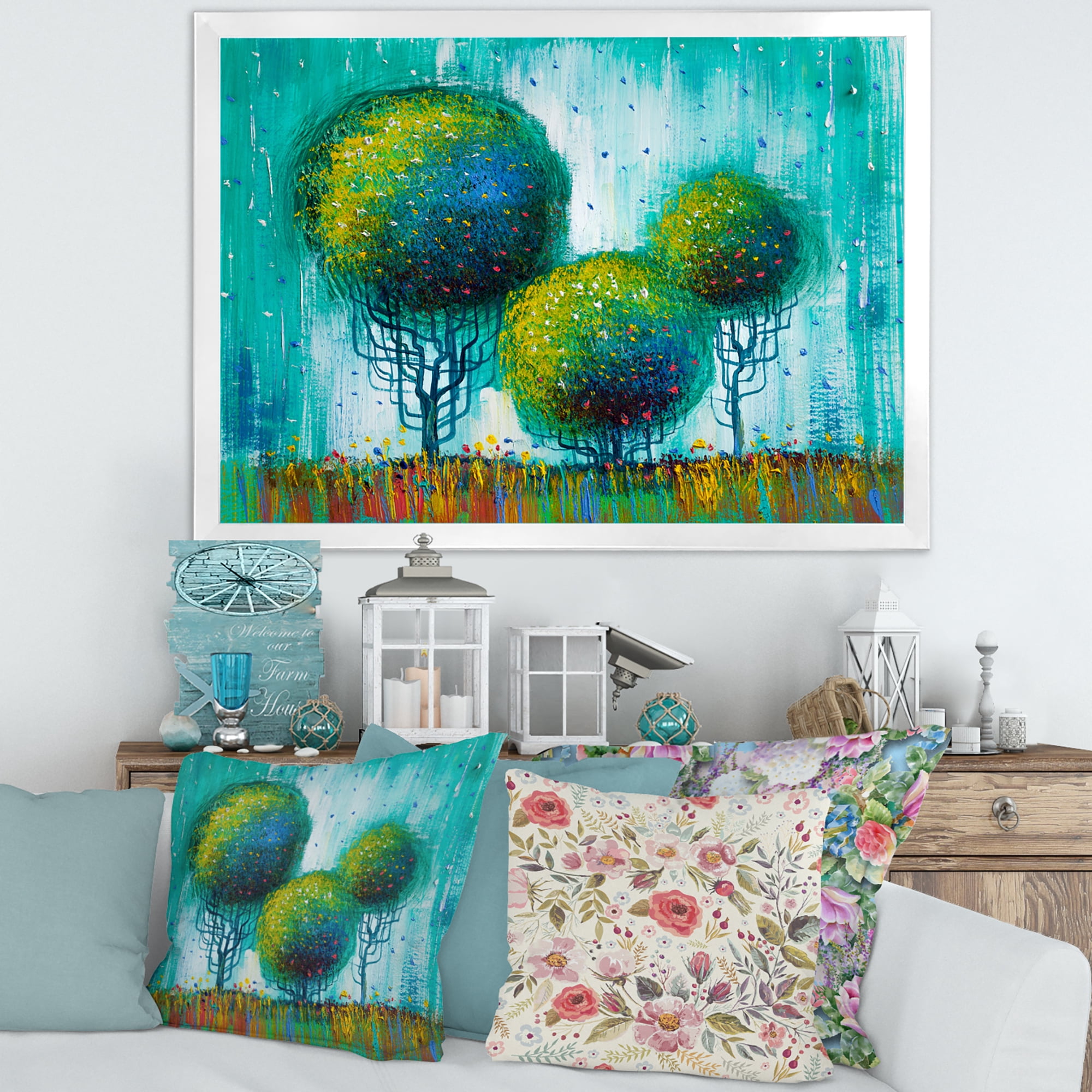 Designart 'Colourful Landscape Trees Impressionist II' Modern Framed Art Print