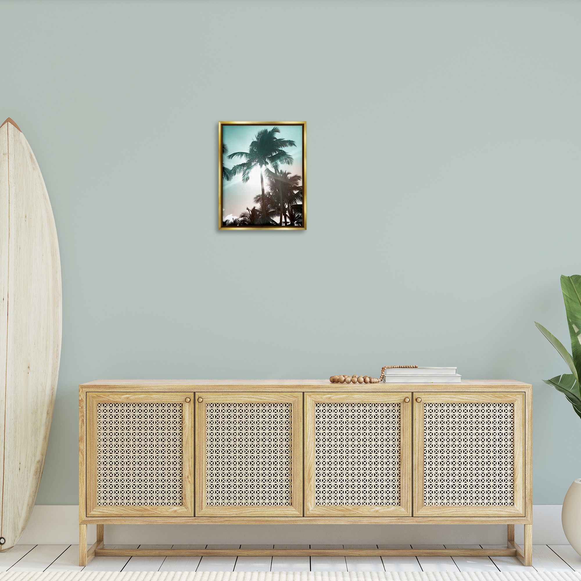 Stupell Industries Shady Palm Trees Coastal Photography Gold Floater Framed Canvas Art Print Wall Art, 17 x 21