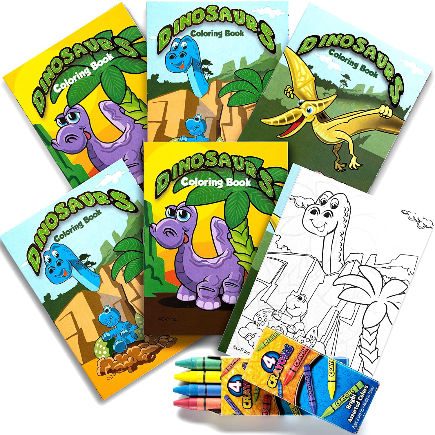 Bulk Mini Dinosaur Coloring Books Pack Of 24 For Birthday Party,Dinosaur Themed Goody Bag Filler Dino Designs Coloring Books And Crayons With 8 Premium Color Crayons