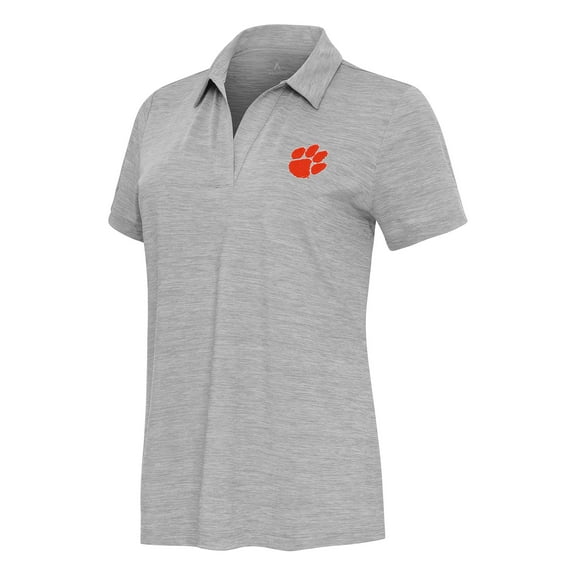 Women's  Antigua Heather Gray Clemson Tigers Layout V-Neck Polo