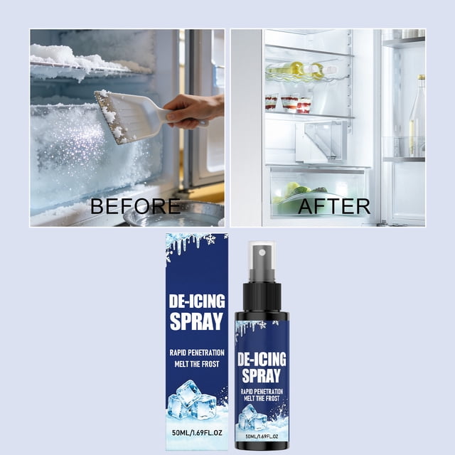 Fast Ice Melter Spray Defroster for Refrigerator Freezer Car Windshield Windows Multi-Surface Ice Remover Quick Thawing Solution Effective Deicer for Home Auto Use Instant Action Ice Melting Spray