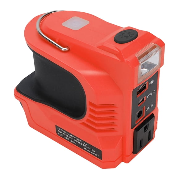 180W Power Inverter Portable Charger with LED Light Emergency Power Source for Outdoor Camping Backup with USB Ports Type C AC Outlet for 18V Battery