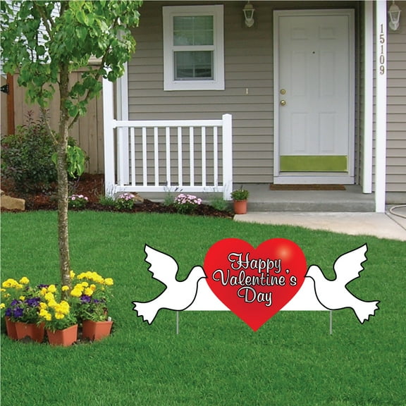 Happy Valentine's Day Heart Yard Sign with Doves, Waterproof Yard Decoration 2 Short Stakes