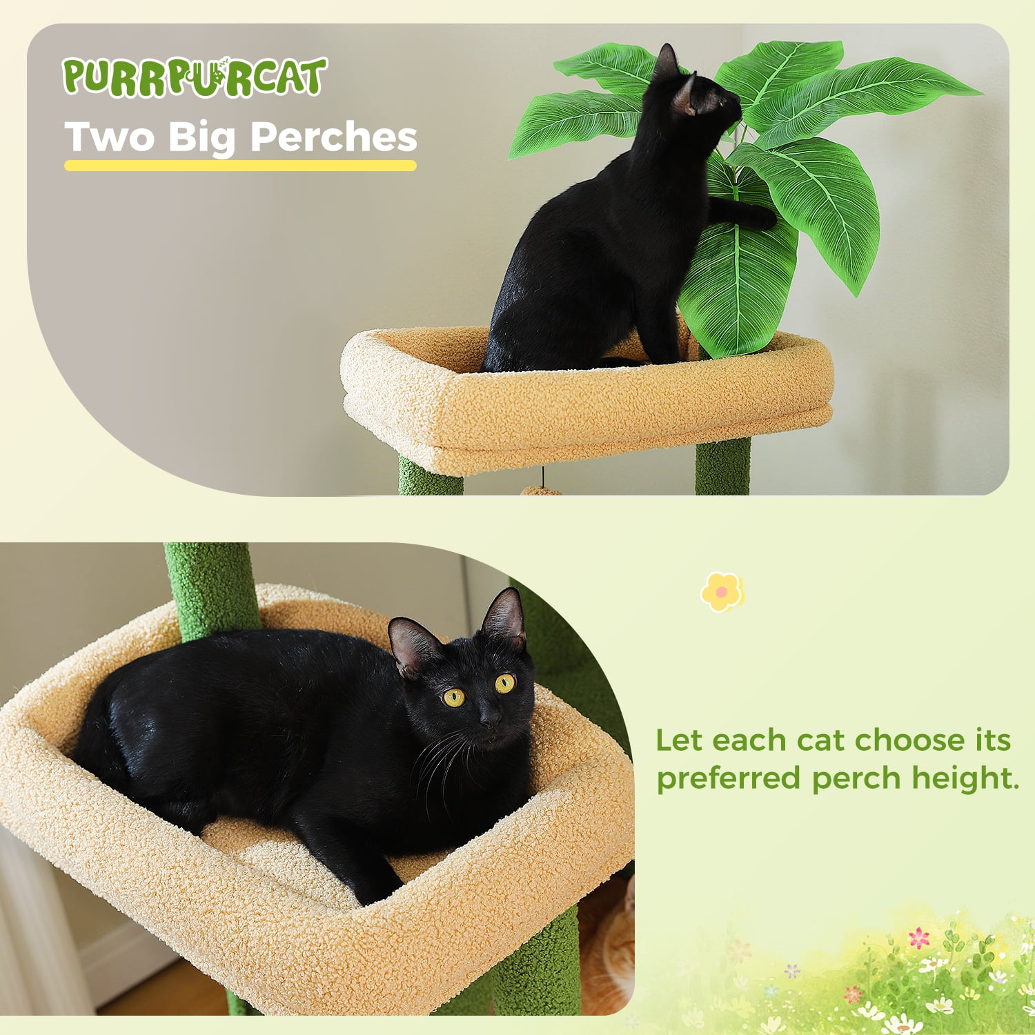 Pefilos 74" Large Cat Tree Tower for Indoor Cats, Fat Cats with Big Hammock, Cat Climbing Tree with Scratching Posts, Condo House and Top Perch, Green
