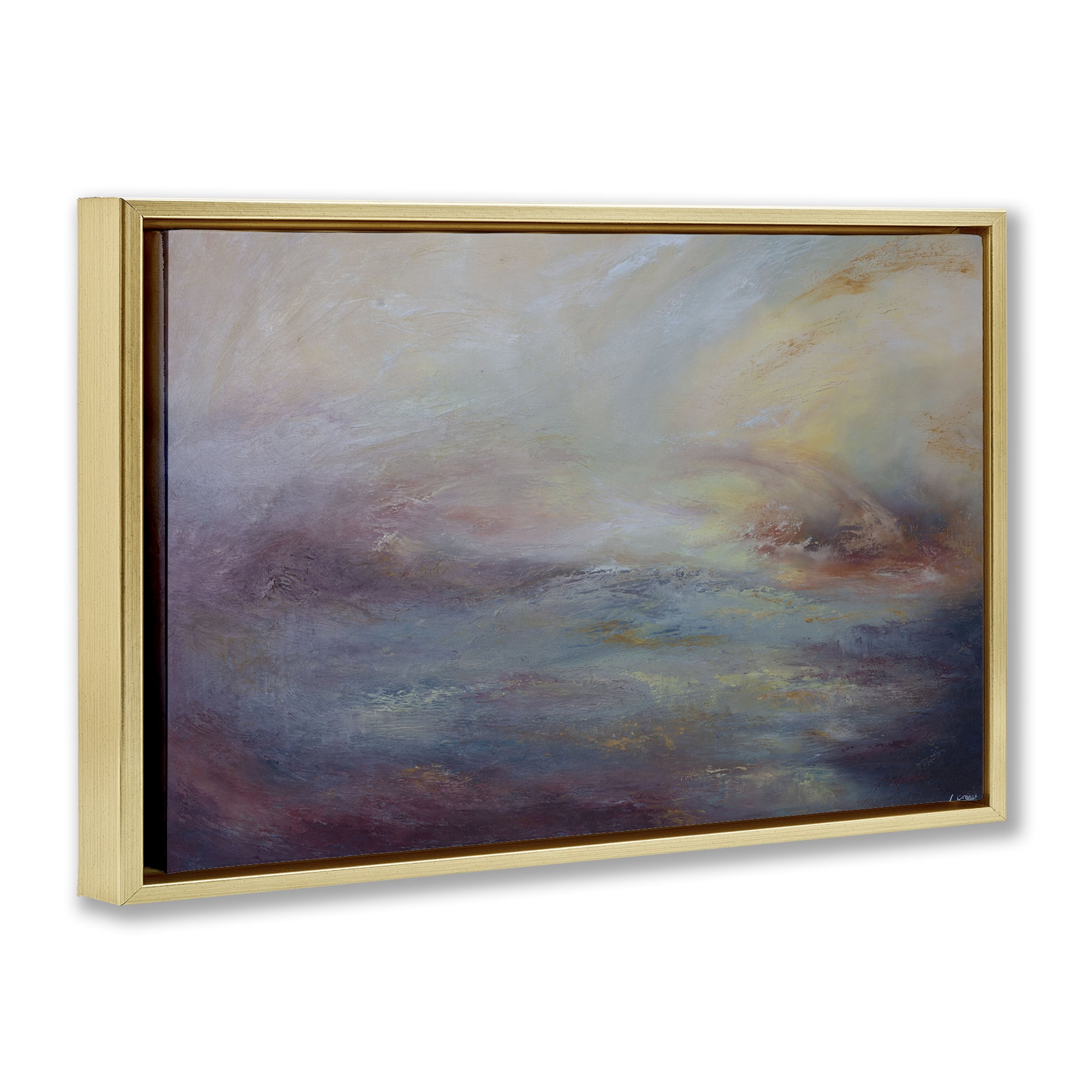 Stupell Industries Golden Hour Swirled Abstract Abstract Painting Gold Floater Framed Canvas Art Print Wall Art, 25 x 17