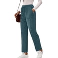 thumbnail image 2 of Womens Corduroy Pants Casual Elastic High Waisted Straight Leg Casual Loose Comfy Trousers with Pockets Blue 2XL, 2 of 8