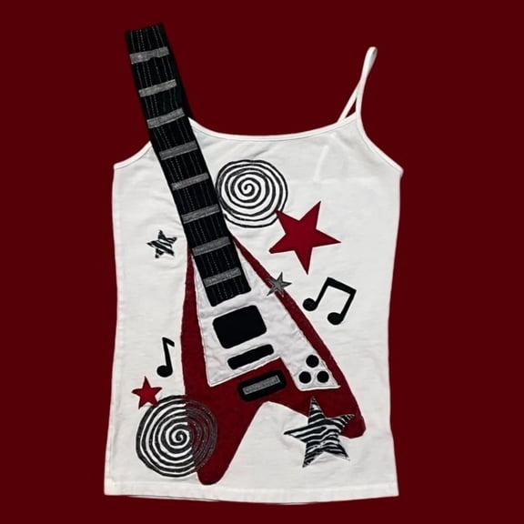 Trendfront Womens Guitar Graphic Tank Tops Fashion Sleeveless Crop T Shirts Summer Casual Tee Style Pullover