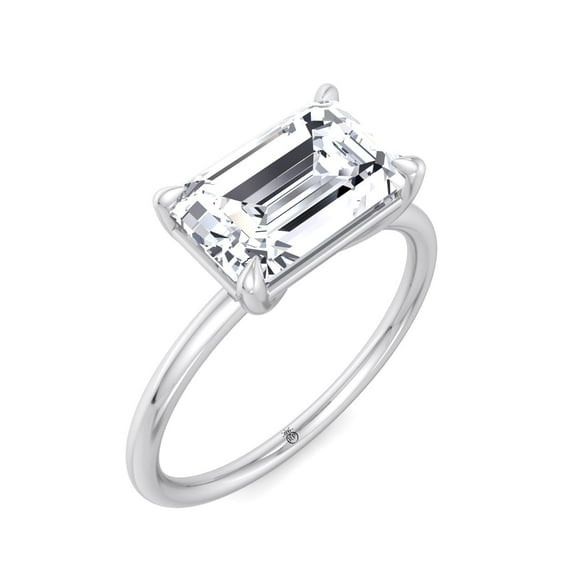 Balma - East To West Emerald Cut Moissanite Lab- Diamond Solitaire Engagement Ring with Thin Band