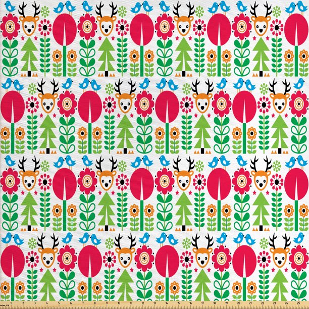 Norwegian Fabric by The Yard, Floral Scandinavian Leaves Pattern