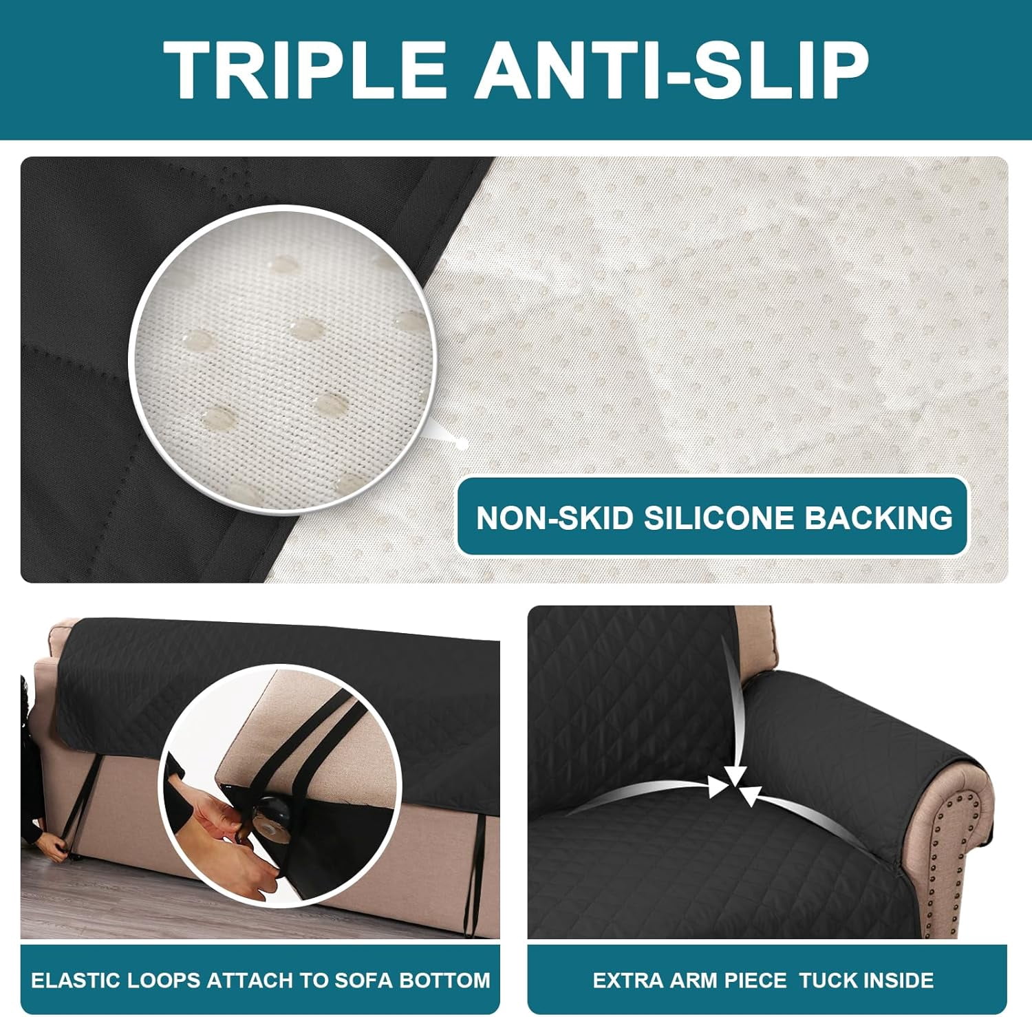 Recliner Chair Covers, 100% Waterproof Sofa Covers Chair Cover Slipcover Couch Protector Triple Non-slip Sofa Slipcover for 1 Cushion Furniture Protector for Pets, Kids, Dog (23", Black)