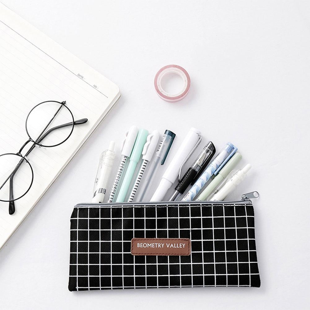 Pencil Case Student Plaid Square Pencil Bag Large Capacity Canvas Pencil Case