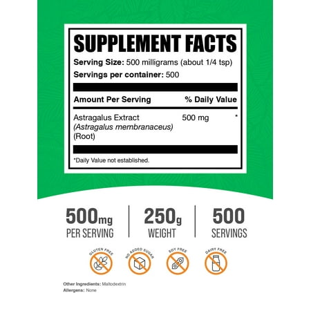 BulkSupplements Astragalus Extract Powder - 500mg per Serving - 250 Grams (8.8 oz) - 500 Servings