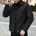 thumbnail image 6 of LNWUY Men's Fashion Solid Color Long Sleeve Button-Down Woolen Jacket, Regular Fit Casual Winter Overcoat with Pockets Black M, 6 of 9