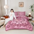thumbnail image 4 of Manfei Bohemian Mandala Queen Comforter Set 3 Pieces for Girls Women, Hippie Floral Flower Bedding Sets, Pink Bedding Comforter Set, Breathable Home Decor, 4 of 8