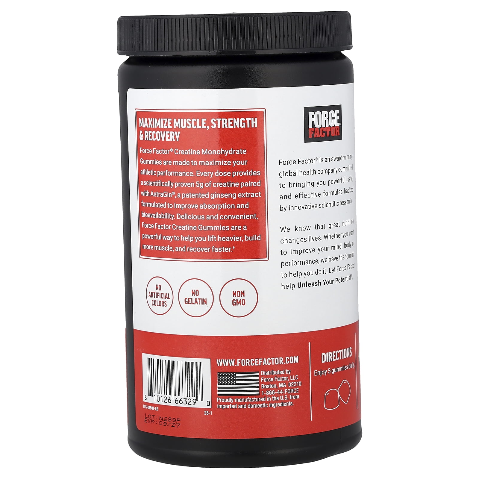 Force Factor Creatine Monohydrate Gummies, Watermelon, 150 Gummies