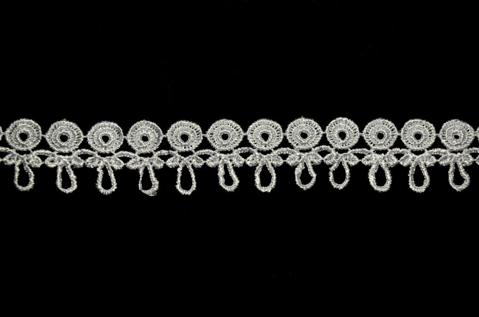 Lily 1" White Small Ball pin DIY Venice Lace Trim With Loops Sold by Yardage