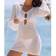 thumbnail image 2 of Women Bathing Suit Cover Up Summer Swimsuit Cover Up Elegant Knit Crochet Beach Dress with Keyhole Front Long Flare Sleeve Bikini Swimwear Pullover Swim Cover Up Alsol Lamesa, 2 of 5