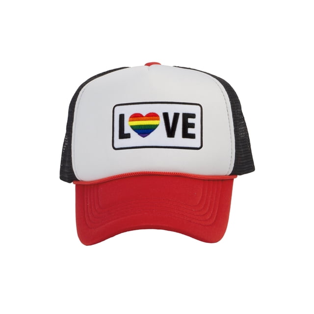 Gravity Threads LGBTQ+ Love Rainbow Heart Patch Trucker Hat - White/Red/Black