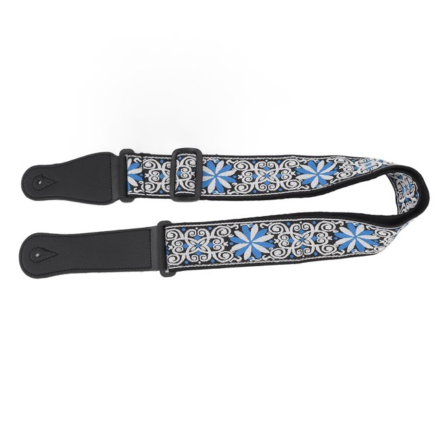Embroidered Leather Guitar Strap Adjustable Length Belt Wear Resistant with Unique Pattern for Acoustic Electric Guitar Bass