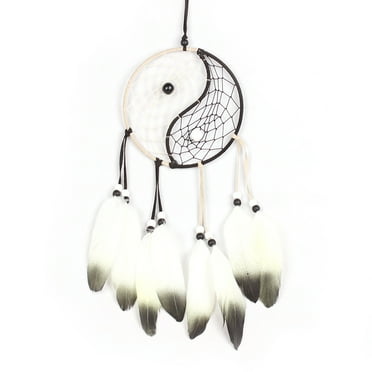 Dream Catcher, Tai-Chi Design, Handmade Ornament, Iron, Wall Decoration, Black and White Feather, Home Decor, Car Hanging