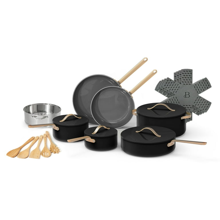 Beautiful 20pc Ceramic Non-Stick Cookware Set, Black Sesame by Drew  Barrymore 