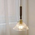 thumbnail image 4 of FSLiving Dimmable J-Type Track Light Pendants Restaurant Modern Clear Flower Shape Shade Glassblowing,Wood Socket Juno Track Mounted for Kitchen Island Bar Counter, (Walnut Wood), 4 of 9