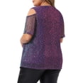thumbnail image 3 of Agnes Orinda Plus Size Tops for Women Glitter Sequin Cold Shoulder Short Sleeve Party Basic Blouses Tops 3X Purple, 3 of 6