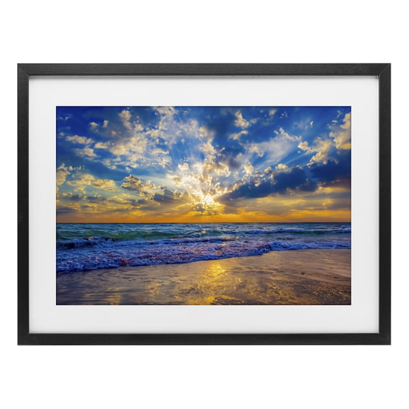Stupell Industries Tropical Golden Blue Sun Ray On Beach Black Framed Print Under Glass, 20 x 14, by Eszra Tanner