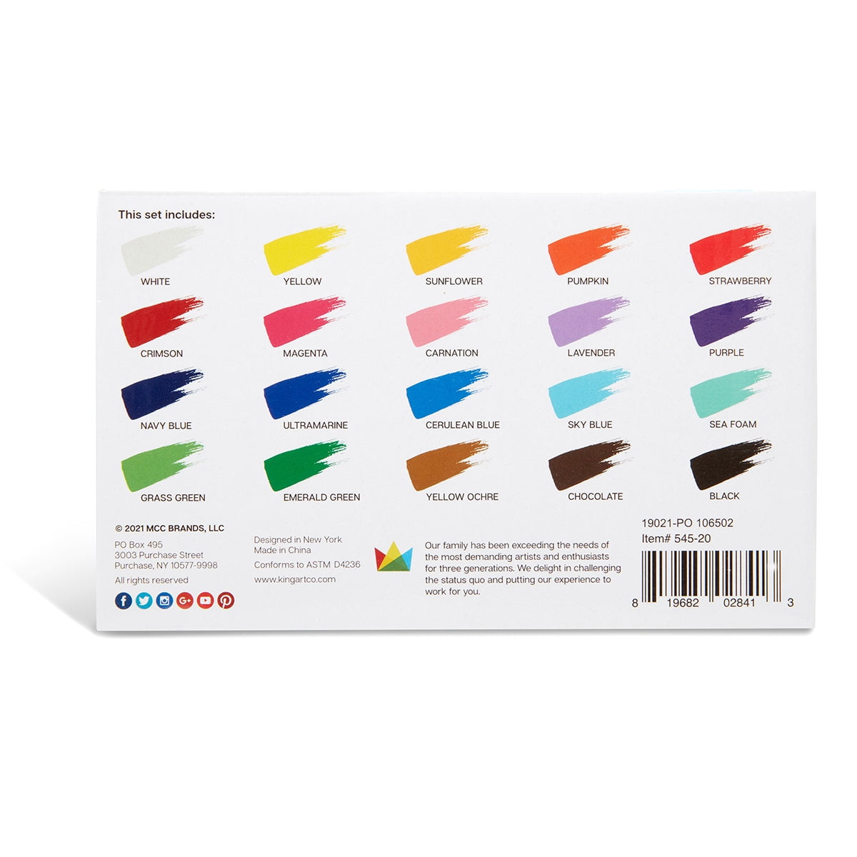 KINGART® Outdoor Waterproof Acrylic Paint, 60ml (2oz) Bottle, Set of 20 Unique Colors