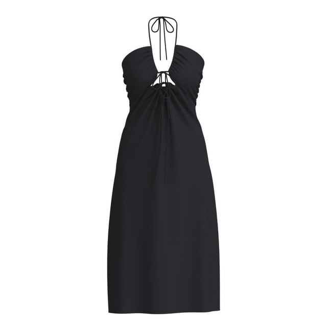 Vestido George para Mujer, Escote Halter con Cintas Ajustable, Estampado Flores Negro Talla CH