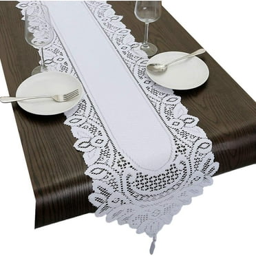 BalsaCircle 15x117" Black Premium Lace Table Runner Scalloped Edges ...