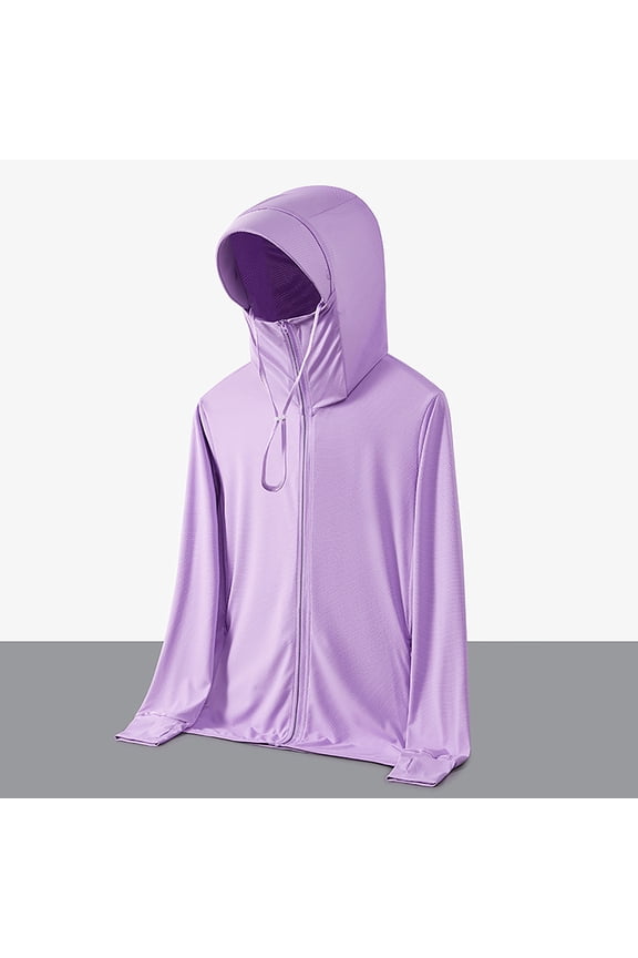 Womens Lightweight Long Sleeve Hooded Jacket Solid Color Ice Silk Breathable Zip Up Cardigan Sun Cover Up for Daily Wear 1-Pack Gift