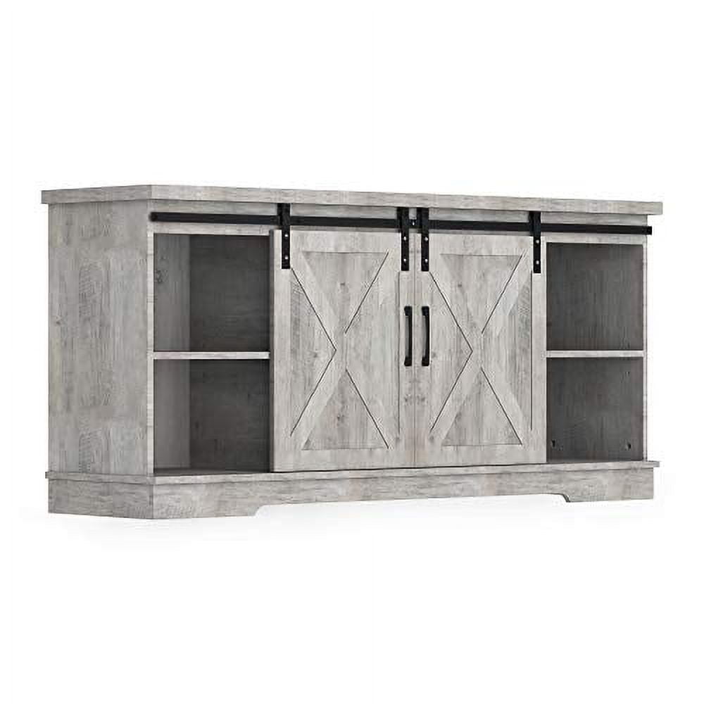 Modern Farmhouse Sliding Barn Door TV Stand,TV Stand for 65" Television, 59" Entertainment Center TV Console, Home Living Room Storage Table with Movable Shelf