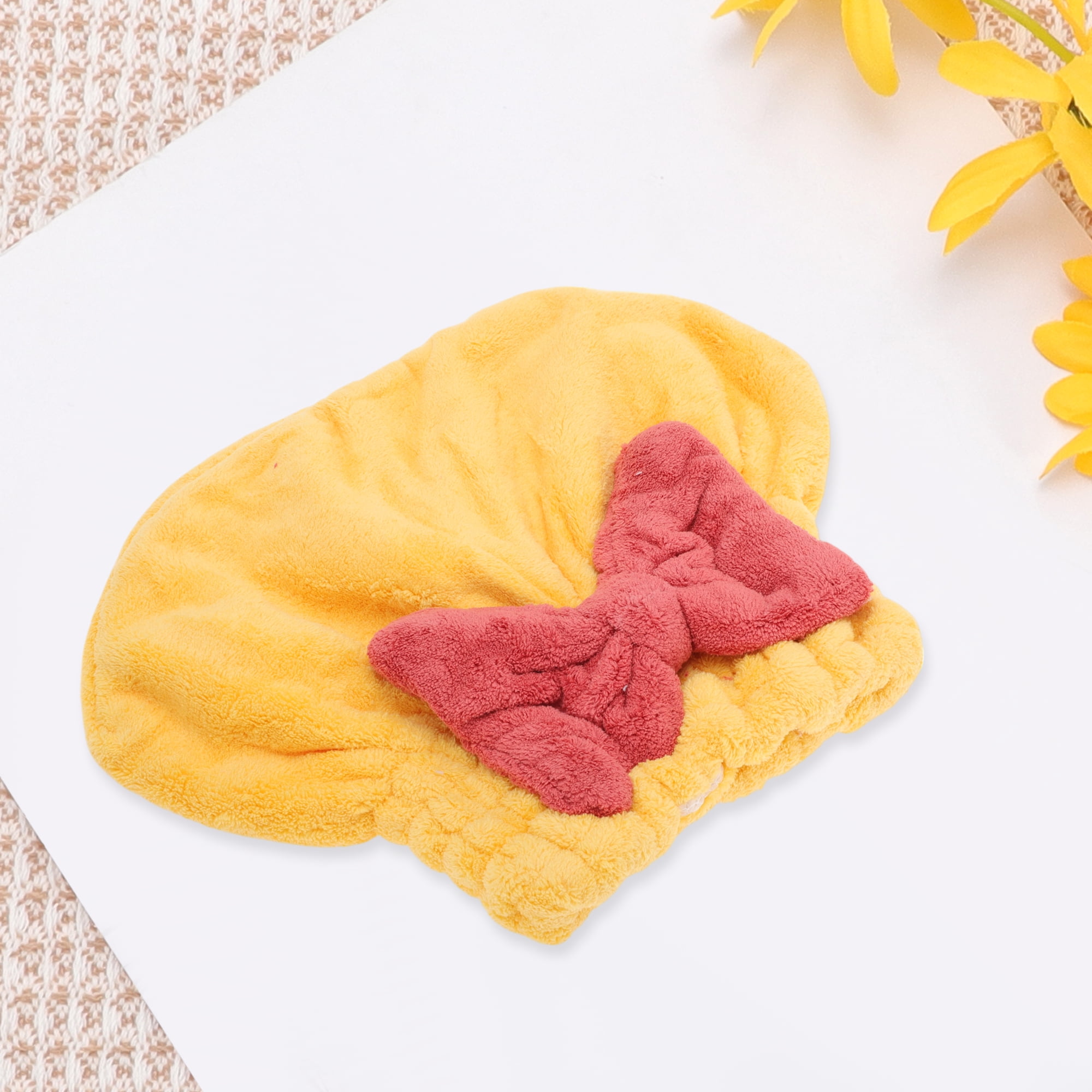Unique Bargains 1pc Water-absorbent Bow Hair Drying Towel 10.24"x11.81" Yellow