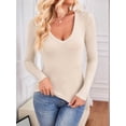 thumbnail image 5 of Long Sleeve Shirts for Women Fall Fashion V Neck Basics Crop Tops Slim Fitted Y2K Tops Outfits Clothes Oatmeal Color XL, 5 of 10