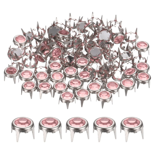 Uxcell 80Pcs Rhinestone Studs 0.2"x0.24" Cobre para Manualidades Plata Rosa