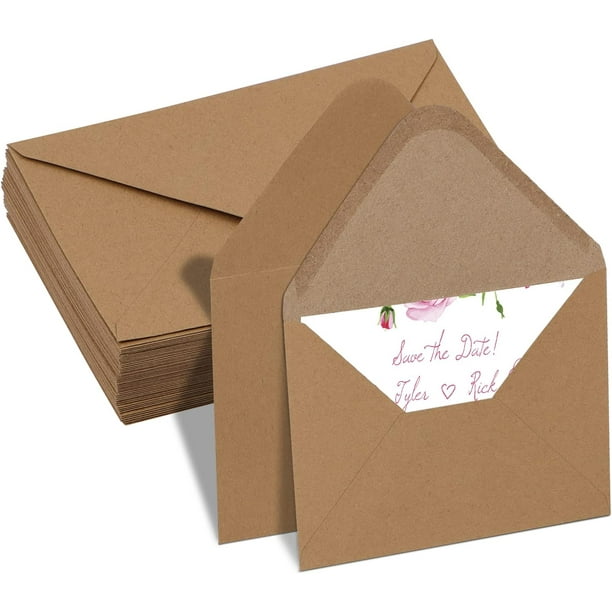 Set of 50 Kraft Paper Envelopes, Craft Envelope without Window, Small Vintage Gummed Envelopes