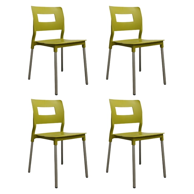 Ilios Innova | Set de 4 Sillas Valenia Modernas para Comedor y Restaurante, Diseño Minimalista Apilable de Polipropileno y Aluminio, Resistentes a la Intemperie, Uso Interior y Exterior, Color Verde