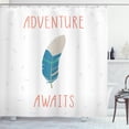 thumbnail image 1 of Adventure Awaits Shower Curtain, Graphic Image of a Feather and Typographic Layout Bohemian Design, Fabric Bathroom Set with Hooks, 69W X 75L Inches Long, Salmon Blue White, by Ambesonne, 1 of 2