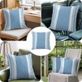thumbnail image 4 of Throw Pillow Covers 16x16 Inch, Vintage Sky Blue Striped Decorative Pillow Cases for Couch Sofa Bed, Farmhouse Modern Stripes Boho Texture Cotton Linen Square Home Decor Pillowcases, 4 of 9