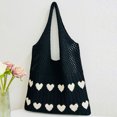 thumbnail image 3 of Bolso Mano Ganchillo JShteea Diario Patrón Corazón Albaricoque Negro, 3 of 8