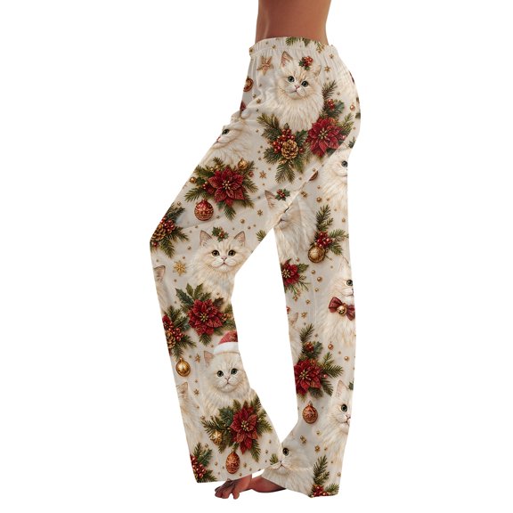 Trgacdwlo Women's Christmas Pajama Pants Wide Leg Cute Christmas Pattern Womens Pj Bottoms Elastic Waist Xmas Soft Cozy Fall Winter Sleepwear Womens Lounge Pants