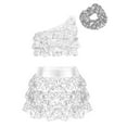 thumbnail image 2 of CHICTRY Kids Girls Sequin Metallic Jazz Modern Latin Dance Crop Top with Skirt Hair Band Set Silver 12, 2 of 7
