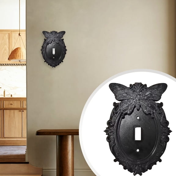 Clearance Under $2 Gothic Butterfly Carved Wall Plate, Embossed Socket Decorative Cover in Black — Design A