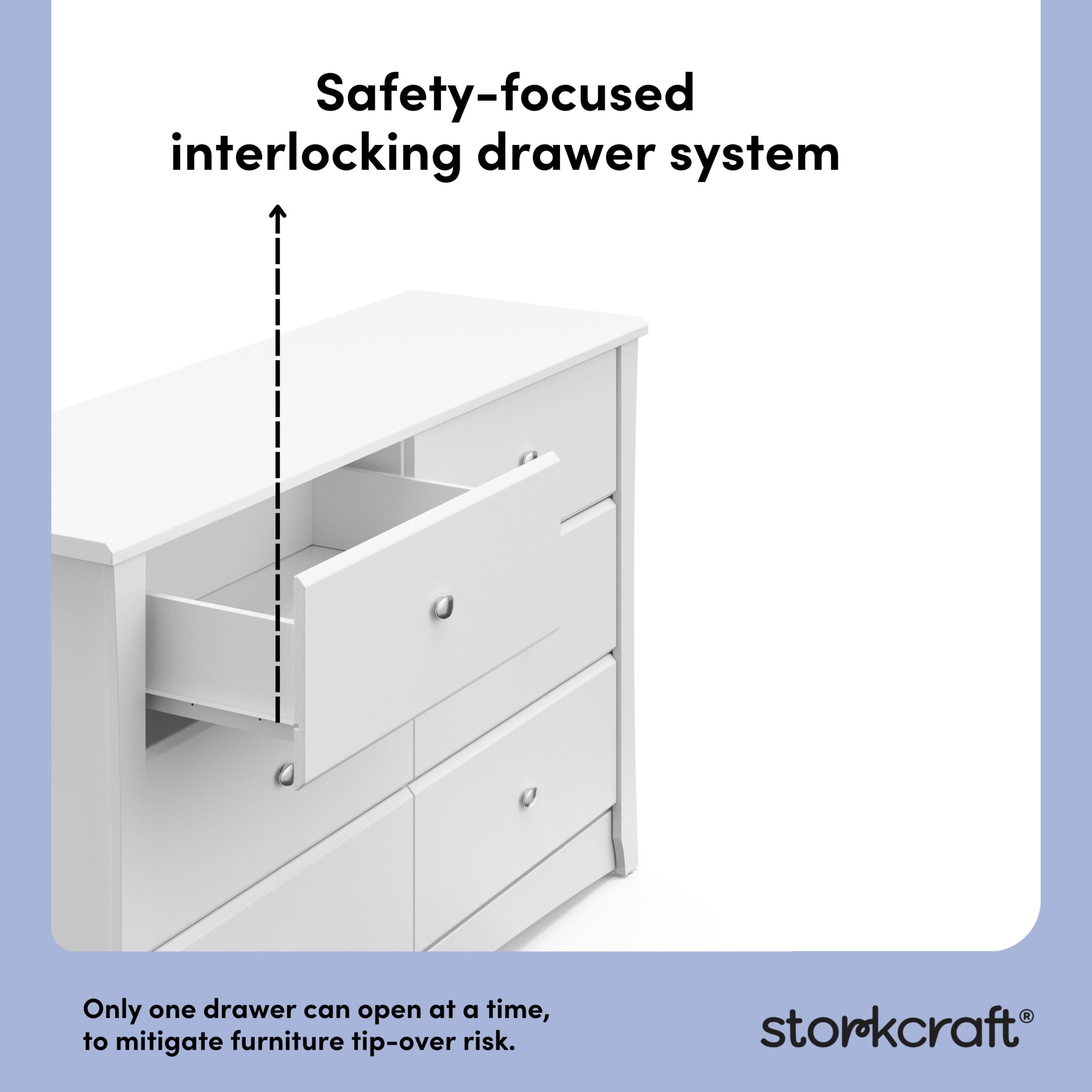 Storkcraft Crescent 6 Drawer Nursery Dresser, White