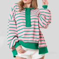 thumbnail image 2 of Womens Crew Neck Long Sleeve Loose Shirt Striped Button Sweatshirt Pullover Oversized Sweater for Women Fall Clothes (Pink M), 2 of 6